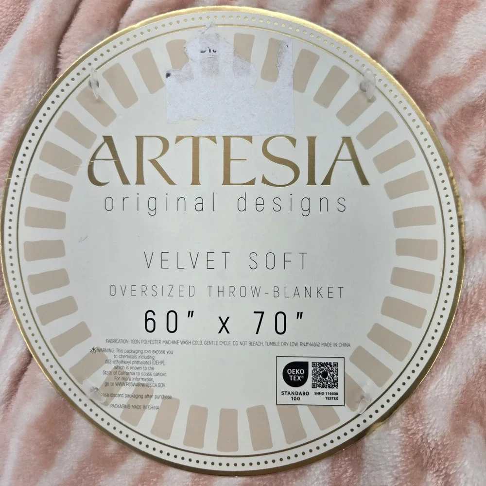 Artesia Throw Blanket 60x70 Pink Zebra Velvet Soft Oversized Plush Bedding